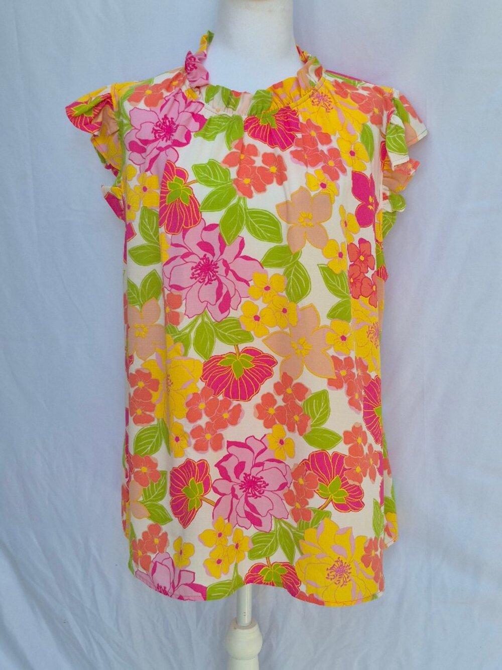 ADORA Floral Colorful Ruffles Sleeve Blouse Women's Top PLUS Size 1 XL